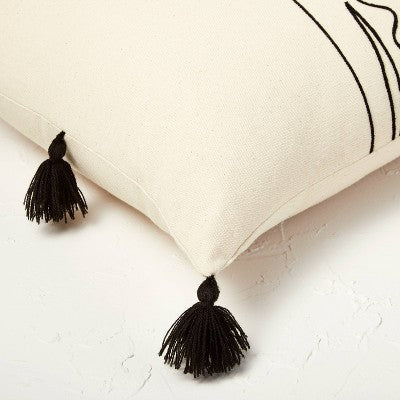  Oversized Oblong Embroidered Decorative Throw Pillow Natural/Black - Opalhouse™ Designed With Jungalow™