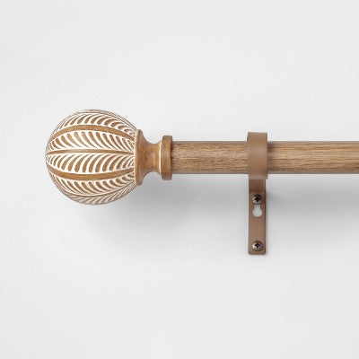  Carved Light Woodtone Ball Curtain Rod Natural - Opalhouse™