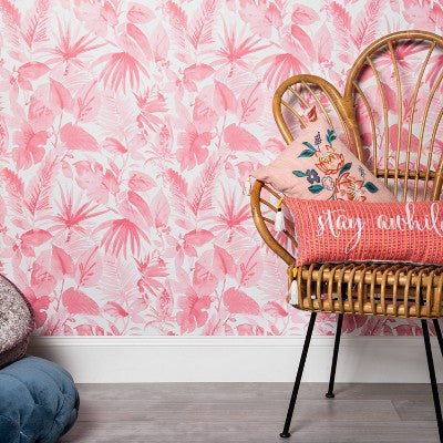  Tropical Leaves Peel & Stick Wallpaper Pink - Opalhouse™: Removable Vinyl, Botanical Leaf Pattern, Self-Adhesive, 27.5 Sq Ft Coverage