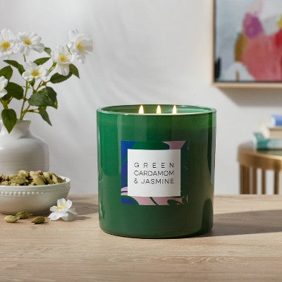  28oz Glass Cardamom & Jasmine Candle Green - Opalhouse™
